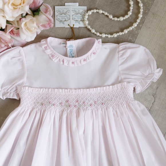 Feltman Brothers Girls Pink Smocked Secret Garden Dress with Flower Embroidery